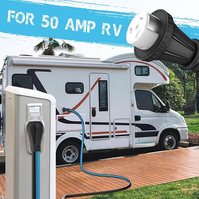 50 Amp 50 Feet RV Extension Cord 14-50P to SS2-50R Heavy Duty STW Generator Extension Cord for RV Camper and Generator to House with Locking Connector ETL Listed (Black&ampBlue)