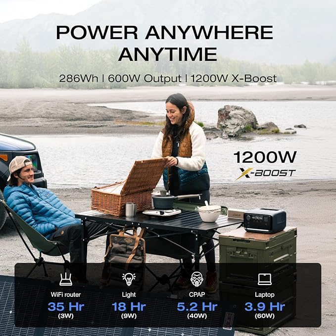 EF ECOFLOW Portable Power Station RIVER 3 Plus 286Wh/12800mAh LiFePO4 Battery 3 Up to 1200W AC Outlets &lt10 MS UPS Expandable to 858Wh &lt30 dB Quiet 1Hr Fast Charging Generator for Outdoor C