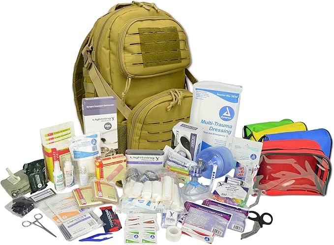 Lightning X Stocked Modular Trauma &amp Bleeding First Aid Responder Medical Backpack + Kit - TAN