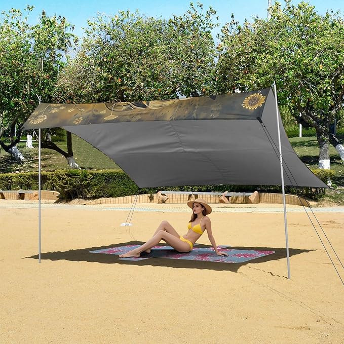 ALAZA Sunflower Horses Beach Tent Sun Shelter Portable Canopy Sunshade for Outdoor Camping Picnics Backyard Fun 10x9 ft