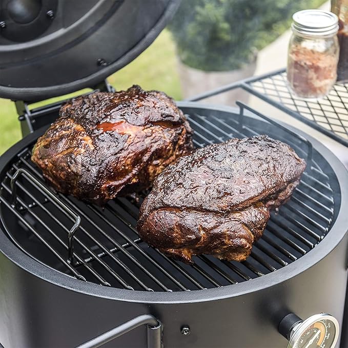 Char-Broil Oklahoma Joes Bronco Barrel Drum Smoker with Porcelain Coated Steel Air Intake Channel and 630 Square Inches Cooking Surface Black