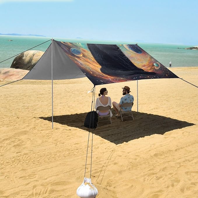 ALAZA Black Cat Space Beach Tent Sun Shelter Portable Canopy Sunshade for Outdoor Camping Picnics Backyard Fun 10x9 ft