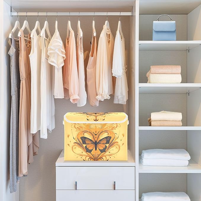 D0m8nrjp Lidded Storage Bins with Handles - 16.5x12.6x11.8 Foldable Organizing Box Oxford Fabric &amp Honeycomb Board Dust-Proof Flip Lid for Closet/Office