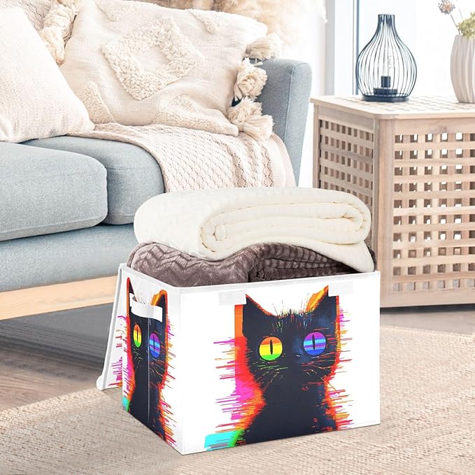 AIXIWAWA Lidded Storage Cube (Digital Art Cat) Fabric Foldable Closet Bins with Flip Lid and Handles Organizer Basket Container 16.5 x 12.6 x 11.8 IN