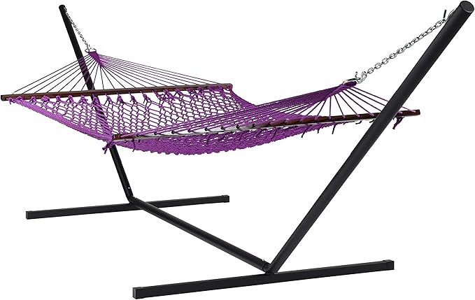 Rope Hammock and Tri Beam Stand (Purple Hammock and Black Stand)