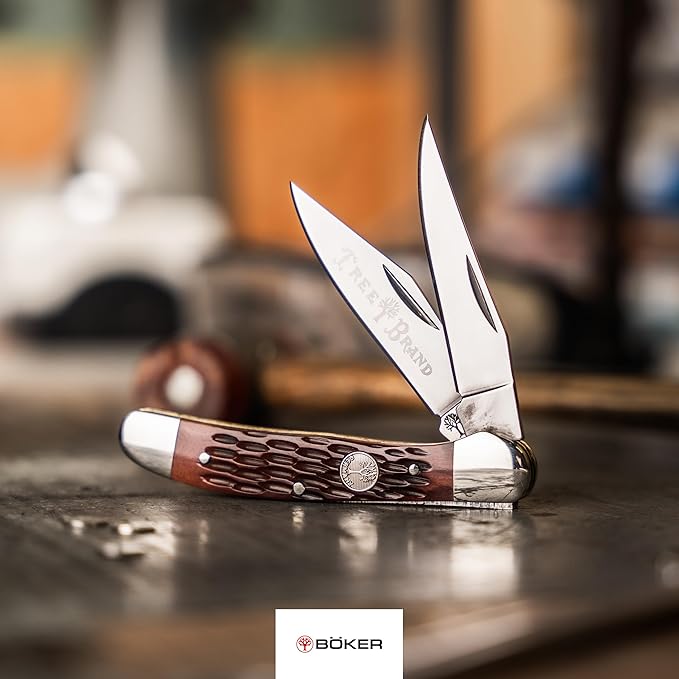 BOKER TREEBRAND - Copperhead Jigged Brown - Duo-Blade Trapper Pocket Knife with Brown Jigged Bone Handle Scales - Classic Pocket Knife with Sharp D2 Blades &amp Slipjoint - Made in Germany
