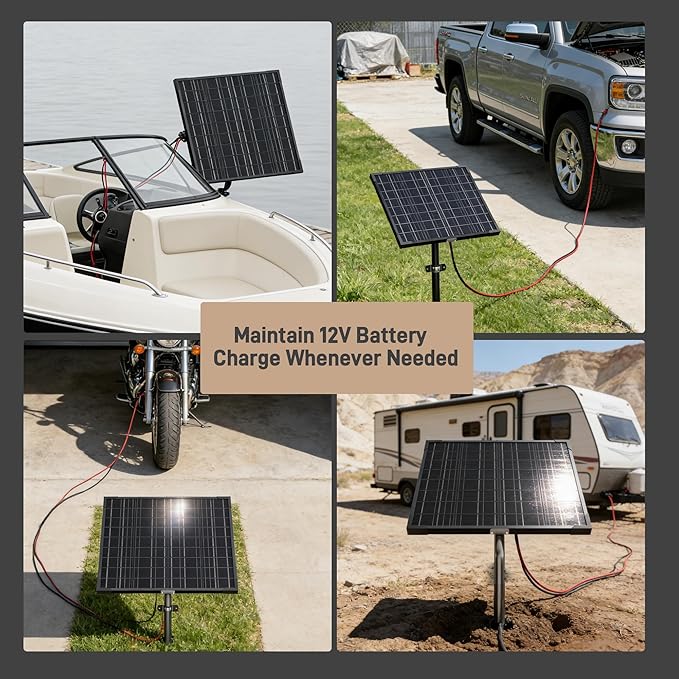 Voltset 12V Gate Opener Solar Panel：20W Solar Panels Kit for Electric Fence with Smart MPPT Controller - Waterproof Solar Battery Trickle Charger Maintainer with Tubular Bracket &amp SAE Cables