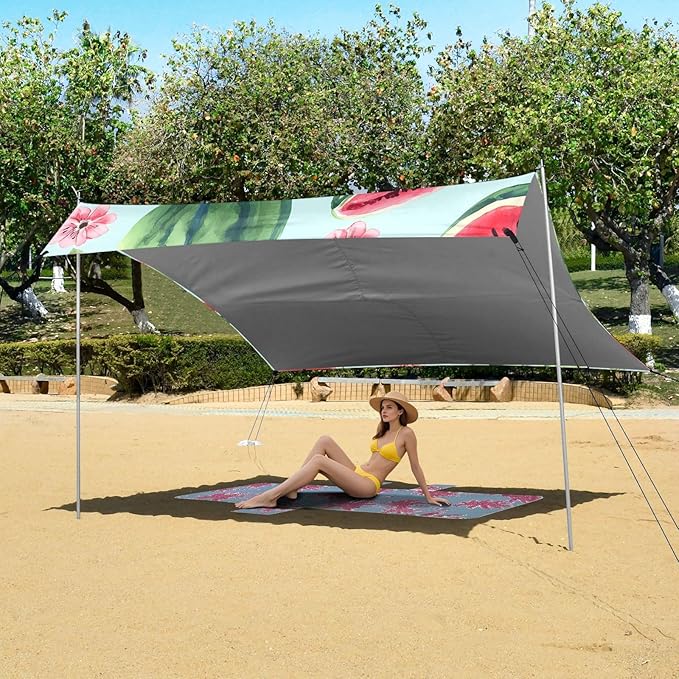 ALAZA Watermelon Green Background Pattern Beach Tent Sun Shelter Portable Canopy Sunshade for Outdoor Camping Picnics Backyard Fun 10x9 ft
