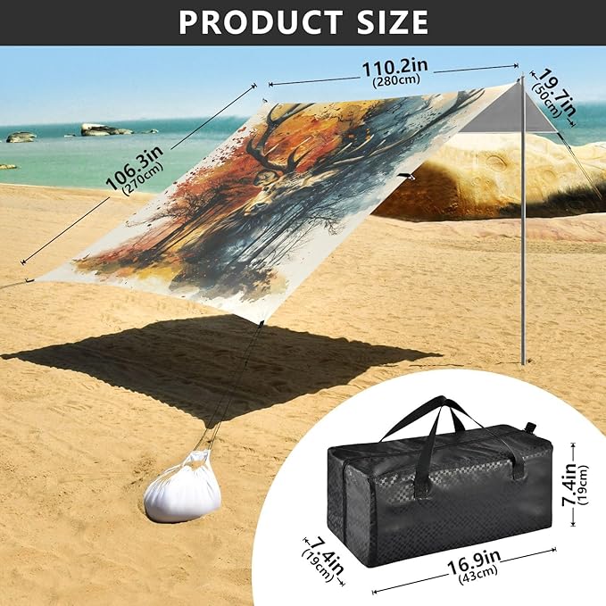 ALAZA Deer with Antlers Autumn Winter Beach Tent Sun Shelter Portable Canopy Sunshade for Outdoor Camping Picnics Backyard Fun 10x9 ft