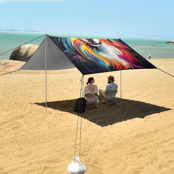 ALAZA Border Dog Beach Tent Sun Shelter UPF50+ Protection Beach Shade Canopy w/ 4 Sandbags for Outdoor Camping Fishing Backyard Fun Picnic 10x9 ft