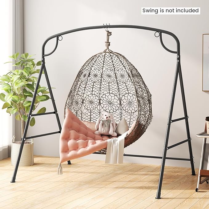 RELAX4LIFE Outdoor Hammock Chair Stand - 660LBS Capacity Heavy Duty Metal Swing Frame w/3 Hanging Rings 2 Hanging Ways A-Frame Swing Stand for Porch Patio Garden Backyard Hammock Chair Not Included
