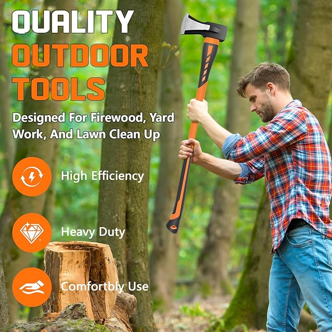 Chopping Axe Hand Axe Camp Hatchet for Splitting Kindling and Chopping Branches Wood Chopping Axe 6.8 lb with 36-in Fiberglass Handle (L)