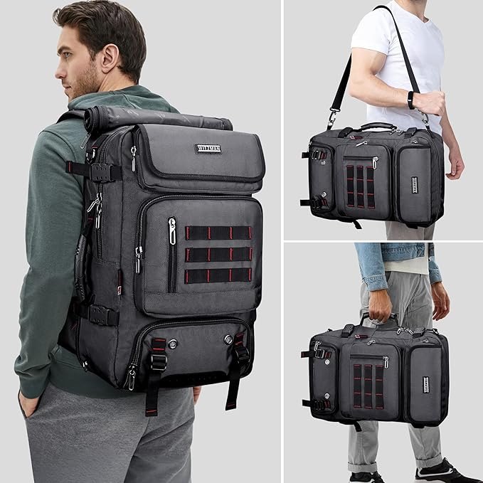 WITZMAN Carry on Travel Backpack for Men Women Airline Approved Convertible Nylon Duffle Backpack Luggage Bag (B682 Silvery Grey)