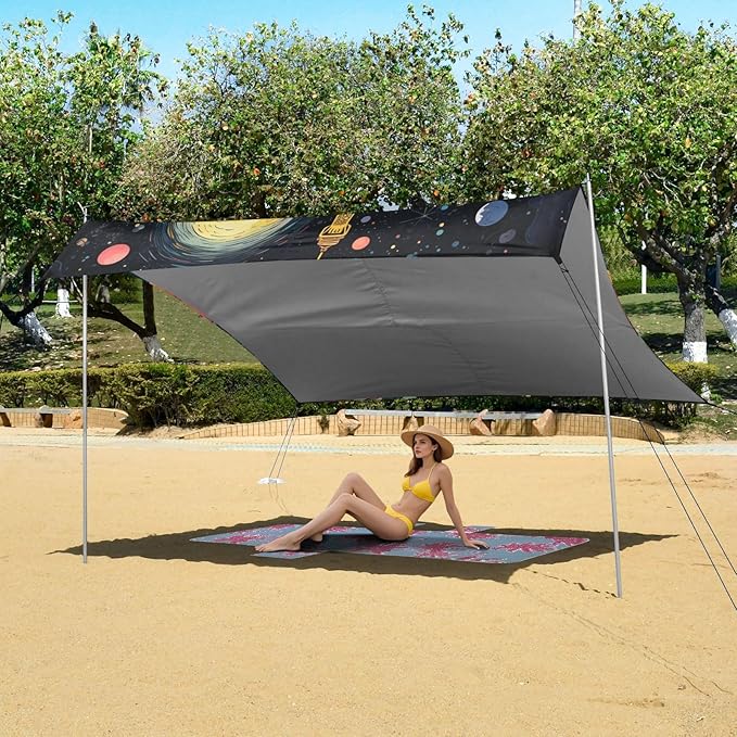 ALAZA Paris Magnificence of The Eiffel Tower Space Beach Tent Sun Shelter Portable Canopy Sunshade for Outdoor Camping Picnics Backyard Fun 10x9 ft