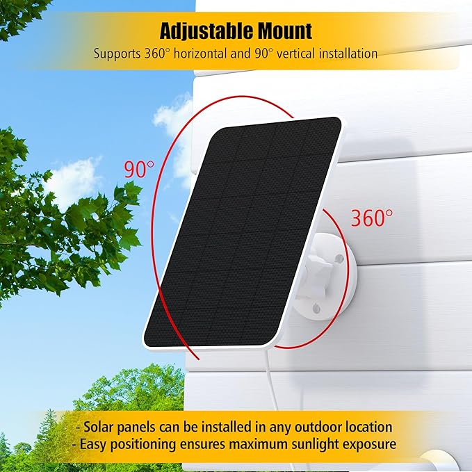 Solar Panel for eufy CameraSecurity Camera 4W Solar Panels for eufyCam E 2/2Pro 2C/2C Pro soloCam E20/E40 IP65 Waterproof USB-C Solar Panel Charger for eufy with Micro USB &amp Rubber Plug (4 P