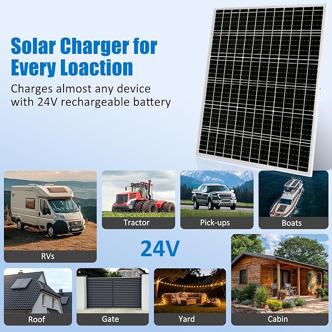 50W 24V Solar Panel Kit with 24V PWM Charge Controller Solar Battery Trickle Charger Maintainer for Car RV Marine Boat Caravan Off Grid