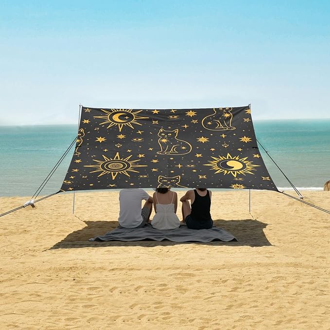 ALAZA Golden Edged Cat Pattern Beach Tent Sun Shelter Portable Canopy Sunshade for Outdoor Camping Picnics Backyard Fun 10x9 ft