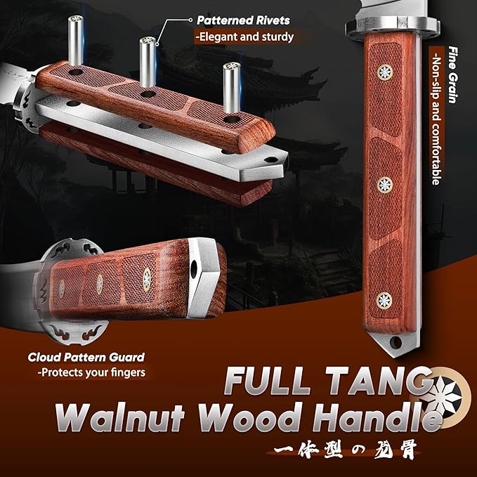 Dream Reach Japanese Tanto Knife Fixed Blade Knife with Leather Sheath for Back Survival Knives with Wood Handle Samurai Knives for Camping Outdoor Collection Gift for Men