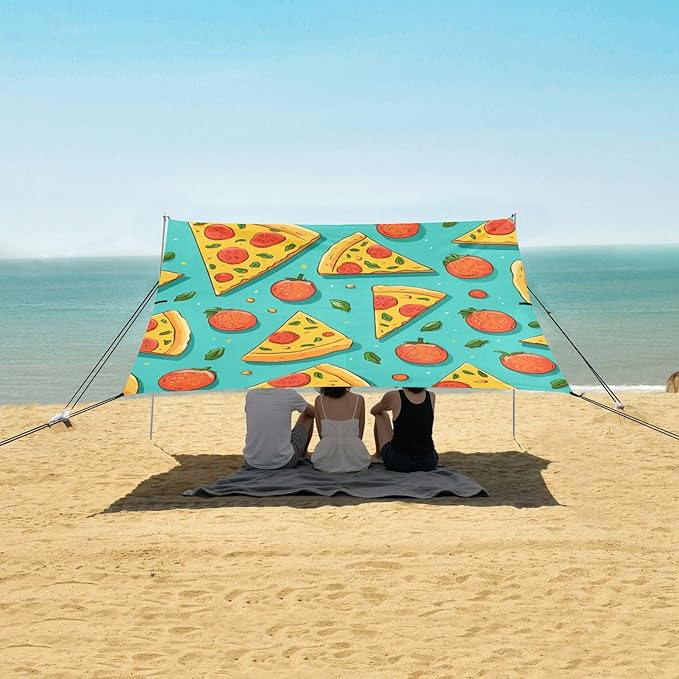 ALAZA Pizza Slice Cherry Tomatoes Beach Tent Sun Shelter Portable Canopy Sunshade for Outdoor Camping Picnics Backyard Fun 10x9 ft