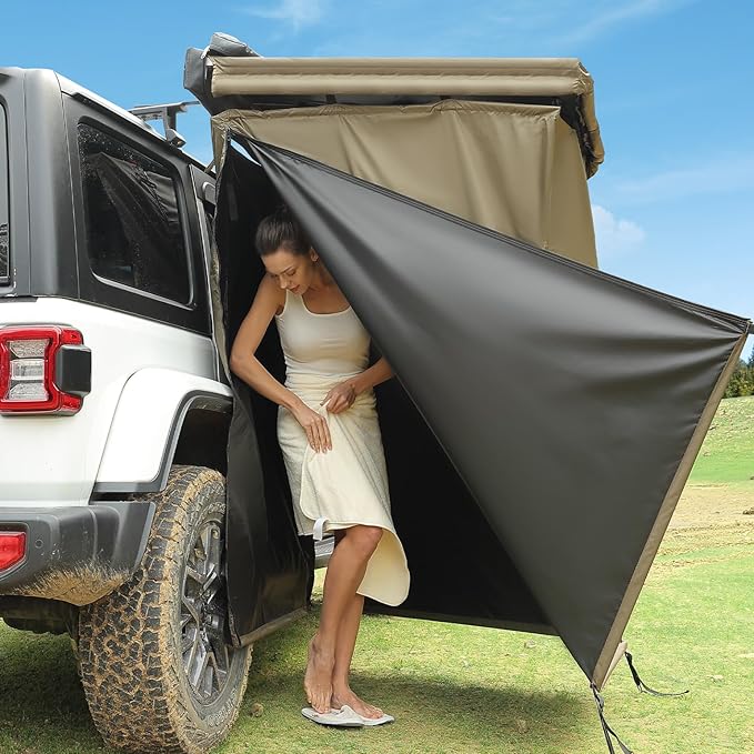 JOYTUTUS Shower Tent with Roof for Car Camping Full Privacy Protection Dry and Wet Separation with Pockets 1000D Waterproof Awning Shower Tent Heavy-Duty Stakes Outdoor Shower for Overland SUVs