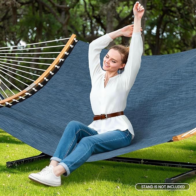 SUNCREAT Hammocks Two Person Tree Hammock Heavy Duty Curved Bar Hammock for Poolside Garden Backyard Patio 450lbs Capacity Navy