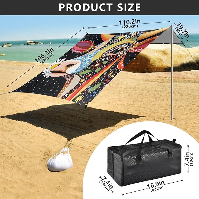 ALAZA Beautiful Cow Daisy Beach Tent Sun Shelter Portable Canopy Sunshade for Outdoor Camping Picnics Backyard Fun 10x9 ft
