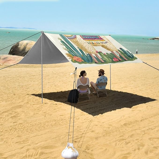 ALAZA Ethnic Llama Cactus Flower Carttoon Beach Tent Sun Shelter Portable Canopy Sunshade for Outdoor Camping Picnics Backyard Fun 10x9 ft