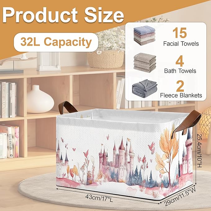 Forest Castle Storage Bin with Handles Basket Storage Organizer for Shelves Closet Nursery Book Laundry Hamper &amp Home Decor