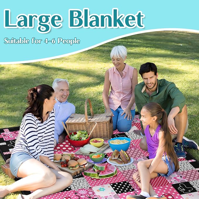 Pink Picnic Blankets Waterproof Foldable 60″X80″ Checkered Thick Picnic Mat Outdoor Blanket for Grass Cute Beach Blanket Sandproof Picnic Accessories for Camping Party Park Girls Gifts