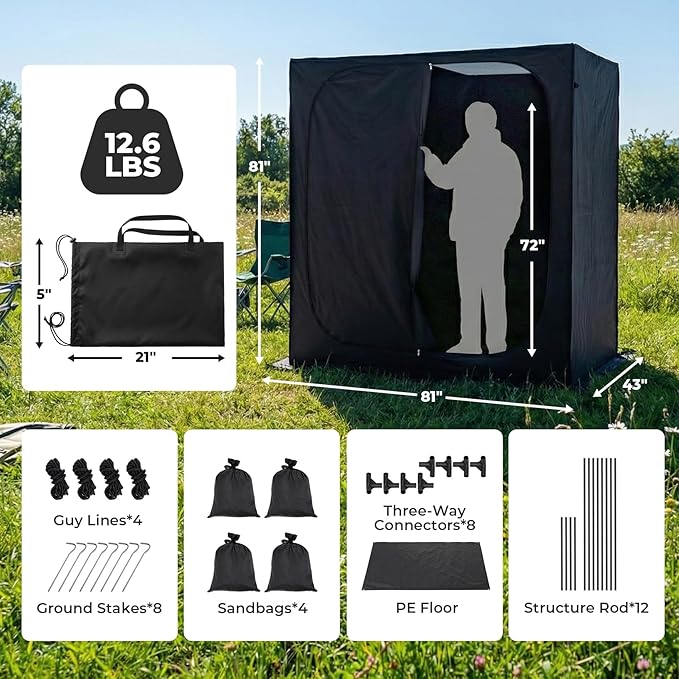 EighteenTek® Shower Tent 2-Room Changing Room Outdoor Shower Enclosure Privacy Canopy Shelter with Floor &amp Doors Waterproof &amp Lightweight Toilet Tent Bathroom for Courtyard Pool Photosh