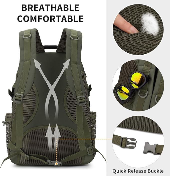 HUNTVP Military Tactical Backpack 40L Large Army 3 Day Pack Molle Bag Backpacks WR Hunting Rucksack (Army Green)