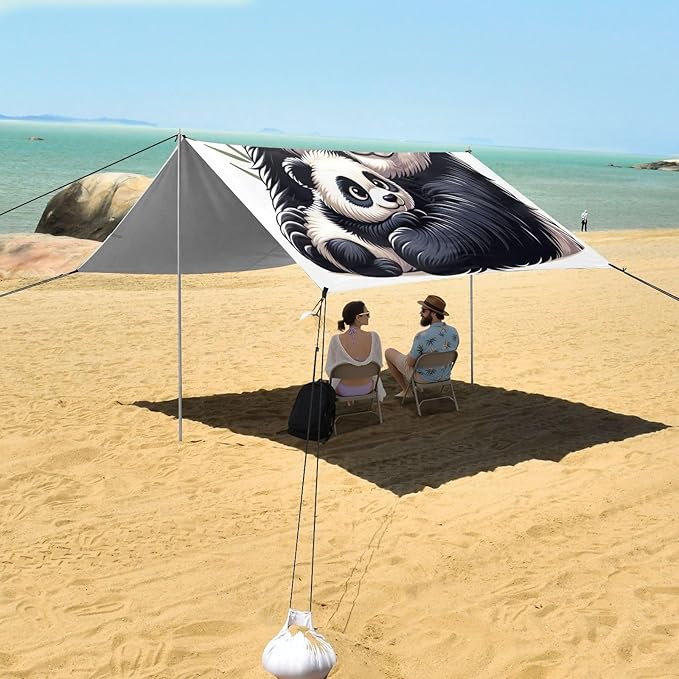 ALAZA Panda &amp Cute Baby Beach Tent Sun Shelter UPF50+ Protection Beach Shade Canopy w/ 4 Sandbags for Outdoor Camping Fishing Backyard Fun Picnic 10x9 ft