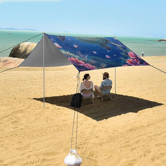 ALAZA Turtle Jellyfish Beach Tent Sun Shelter Portable Canopy Sunshade for Outdoor Camping Picnics Backyard Fun 10x9 ft