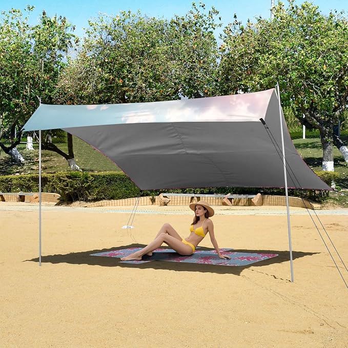 Flower Pink Field Beach Tent Sun Shelter Set UPF50+ UV Protection 10.5 x 9.19 FT Camping Shade Canopy with Sandbags Sand Anchors Carrying Bag and Others