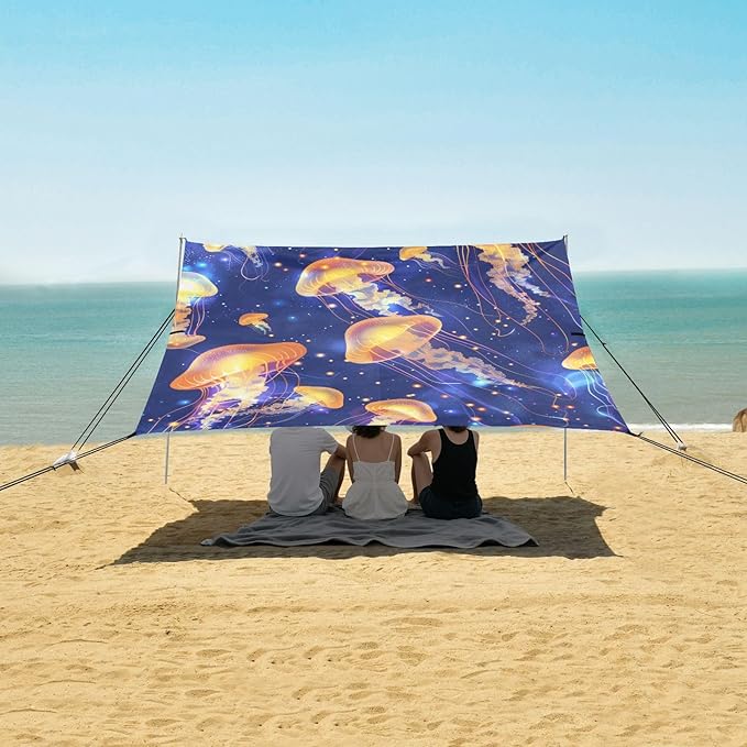ALAZA Jellyfish with Stinging Cells Float in Space Beach Tent Sun Shelter Portable Canopy Sunshade for Outdoor Camping Picnics Backyard Fun 10x9 ft