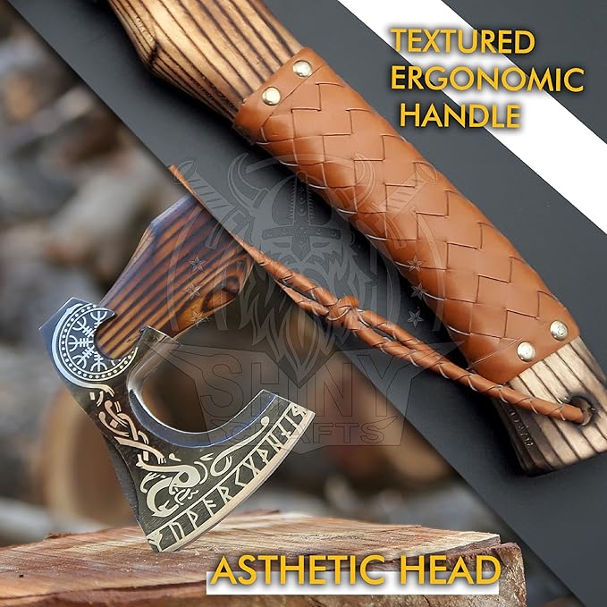 SHINY CRAFTS®- Custom Viking Hatchet – Rustic Gift for Men Handmade Axe for Camping Groomsmen Retirement or Outdoor Enthusiasts (SCA-06)