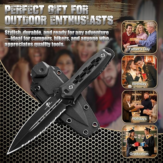 Purple Dragon Fixed Blade Knife with Kydex Sheath440C Steel Full Tang Outdoor Utility Knife with G10 Handle for Camping HikingBushcraft &amp Outdoor Use-Black