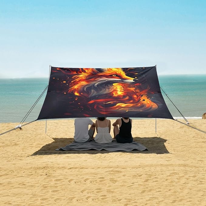 ALAZA Fierce Fox Beach Tent Sun Shelter Portable Canopy Sunshade for Outdoor Camping Picnics Backyard Fun 10x9 ft