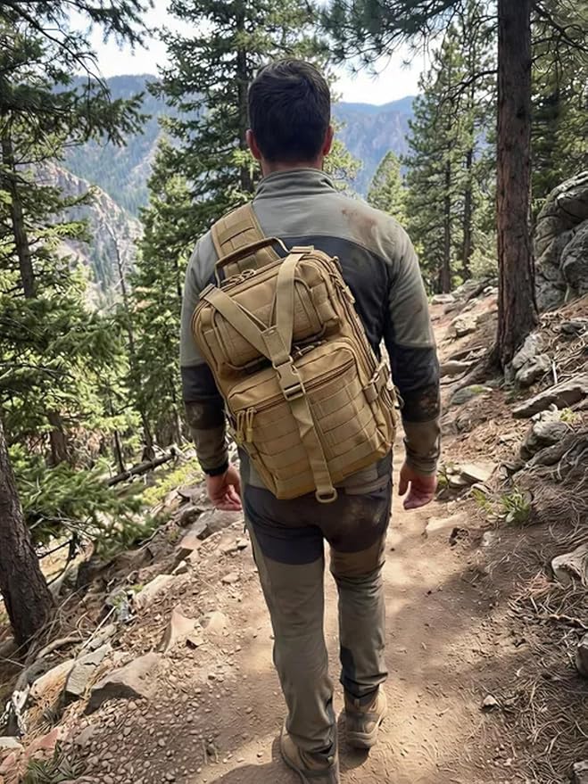SMONT Coyote Brown Tactical Sling Bag - MOLLE Compatible Daypack Small Durable Backpack for Hiking Commute Work/EDC - Assault Range Bag Crossbody Chest Pack Single Shoulder Pack in Coyote