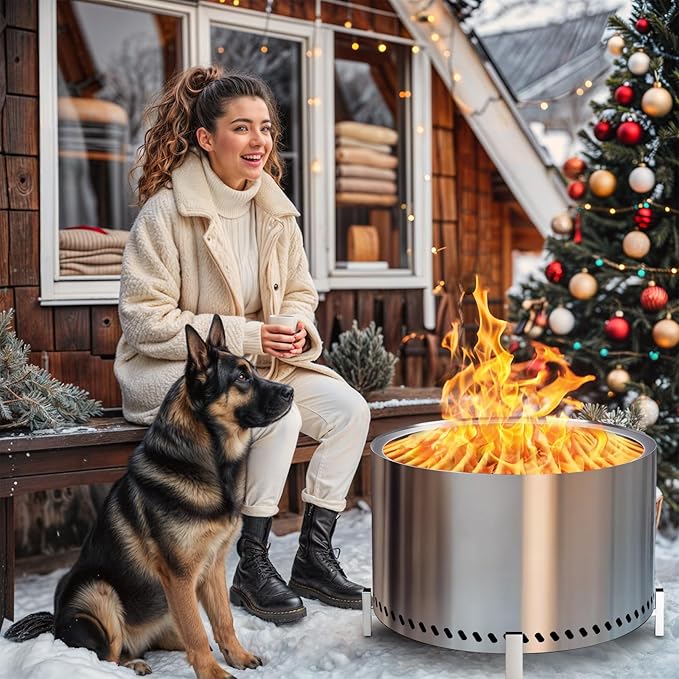 HGD 28 Inch Smokeless Firepit Large Stainless Steel Fire Pit Wood Burning Firepit for Patio Garden Picnic
