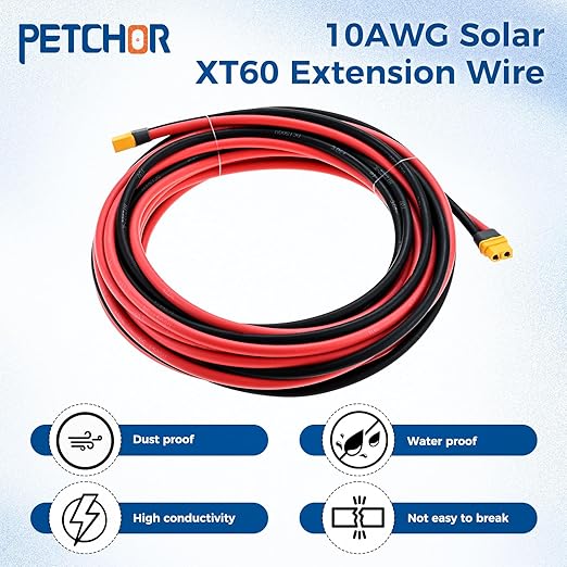 10AWG XT60 Extension Cable 20FT Heavy Duty Tinned Copper Wire XT60 Integrated Cable with Male to Female Connector for RC Battery Solar Panel Portable Power Station