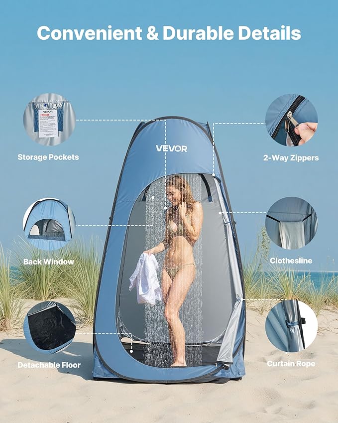 VEVOR Pop up Privacy Tent Instant Portable Privacy Tent Changing Room with Bag Ground Stakes Ropes Carry Bag 190T Polyester with Silver Coating Quick Setup for Camping Beach Fishing