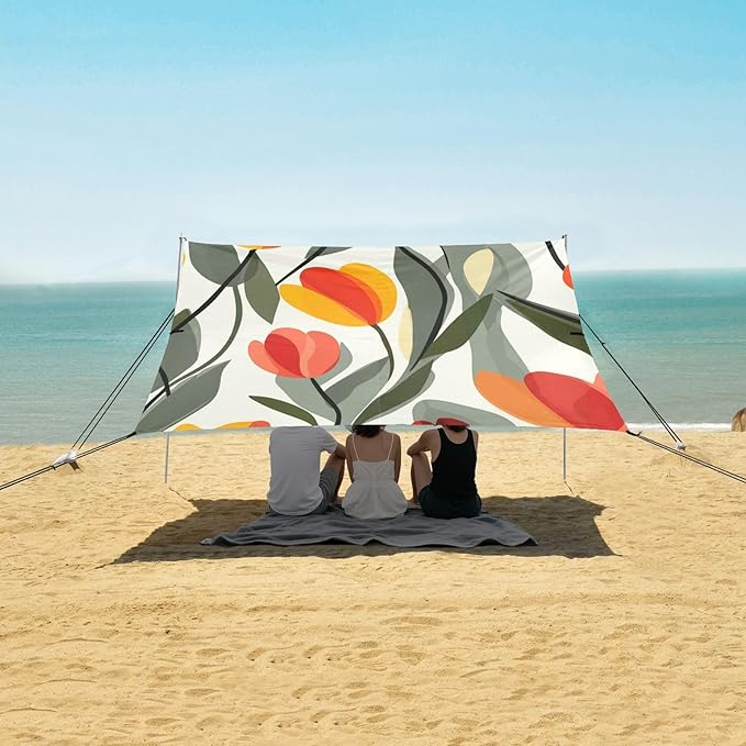 ALAZA Tulip Flower Abstract Beach Tent Sun Shelter Portable Canopy Sunshade for Outdoor Camping Picnics Backyard Fun 10x9 ft