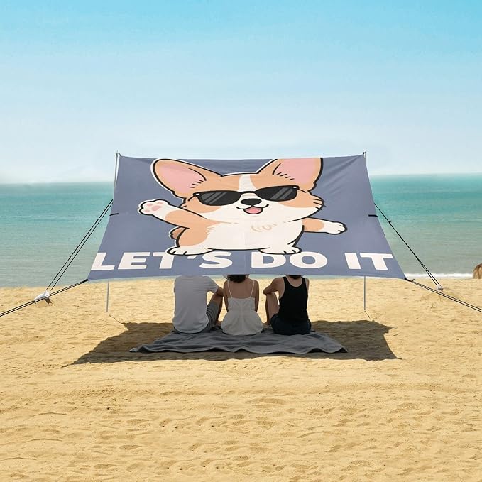 ALAZA Funny Corgi Pose Beach Tent Sun Shelter Portable Canopy Sunshade for Outdoor Camping Picnics Backyard Fun 10x9 ft