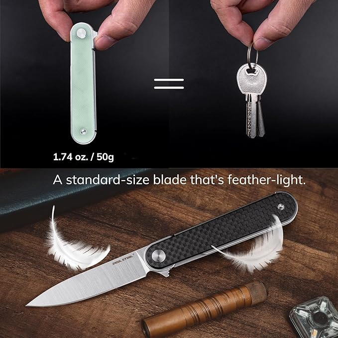 REALSTEEL IRIS Pocket Knife Folding Knife Flipper Liner Lock 2.99 12C27 Steel Blade Lightweight G10 Handle 1.74oz Deep-carry Pocket Clip EDC Outdoor Indoor Gifts for Men Women Camping Hiking