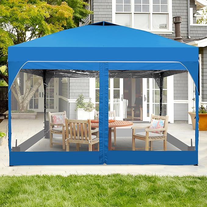 GDY 8x8 FT Pop Up Canopy Tent with One Push SetupSetup Gazebo with 4 PVC Transparent SidewallsEasy Carry for Events Parties Camping Blue