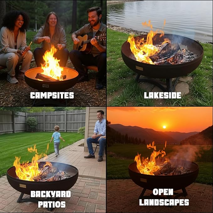 Liberty Fire Pit – Ohio Flame Wood Burning Outdoor Fire Pit - 36 Diameter with Hollow Base (Made in USA)