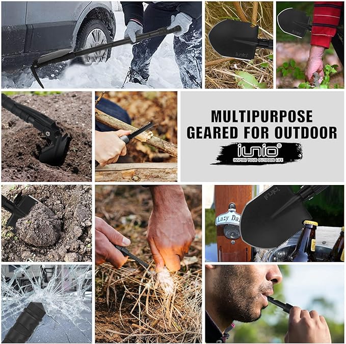 iunio Camping ShovelShovel Folding Portable Multitool Foldable Entrenching Tool Collapsible Spade for Backpacking Trenching Hiking Survival Car Emergency