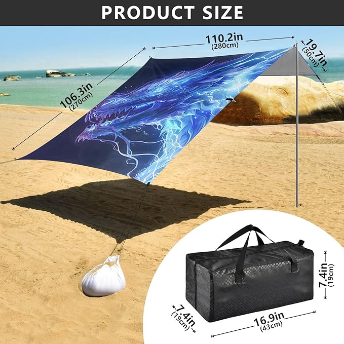 ALAZA Lightning Leader Beach Tent Sun Shelter Portable Canopy Sunshade for Outdoor Camping Picnics Backyard Fun 10x9 ft