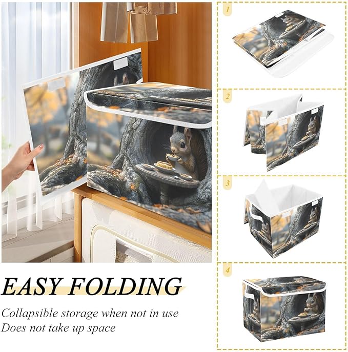 AIXIWAWA Lidded Storage Cube (Cute Animal Tree) Fabric Foldable Closet Bins with Flip Lid and Handles Organizer Basket Container 16.5 x 12.6 x 11.8 IN